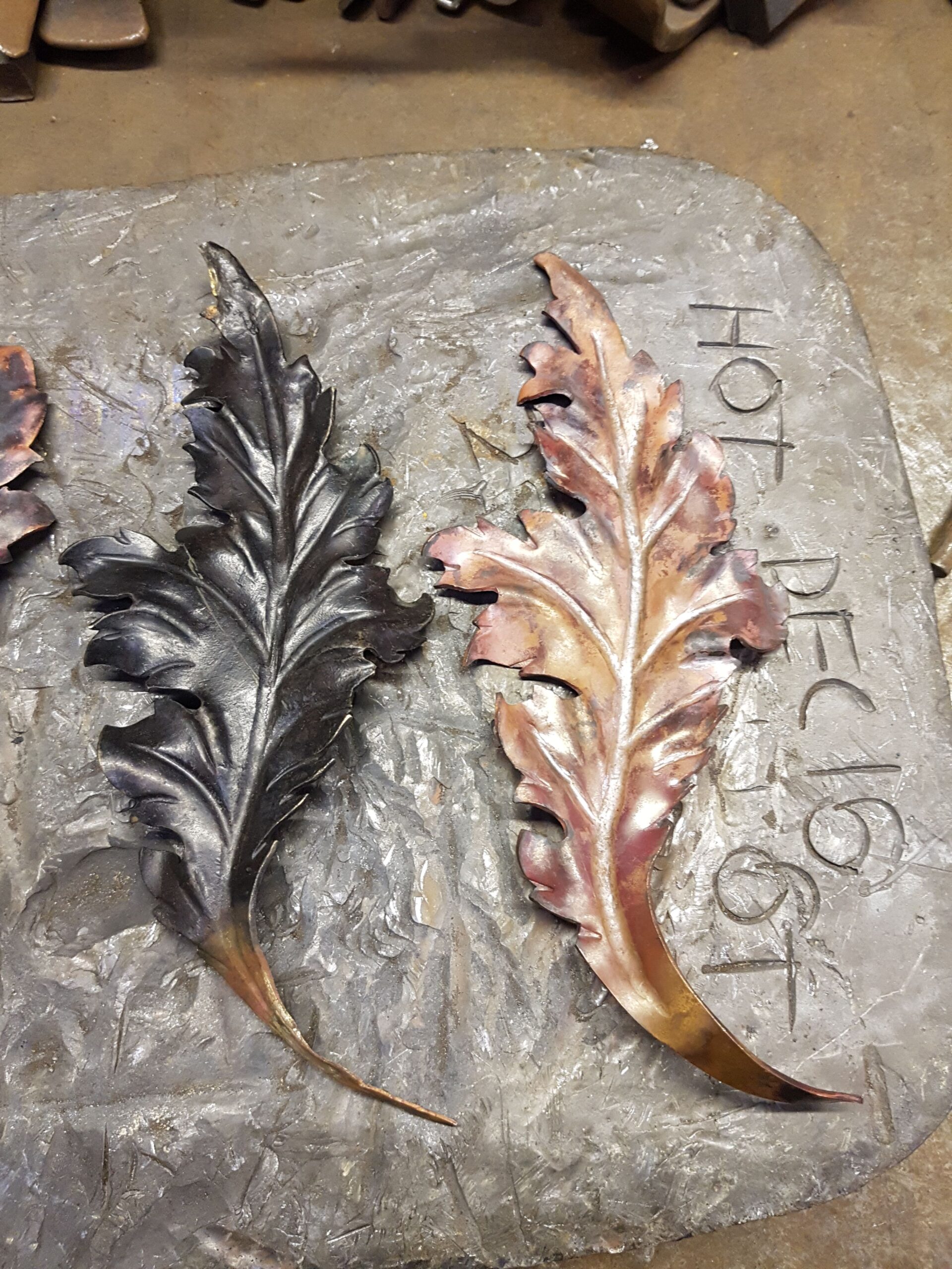 Repoussé copper leaves